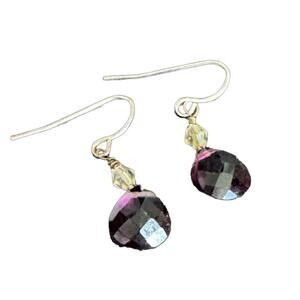 Purple Crystal Teardrop Dangle Fish Hook Earrings